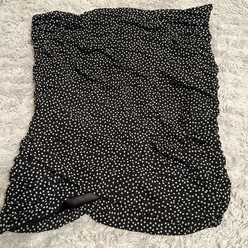 Bebe body con ruched skirt polka dot size L
